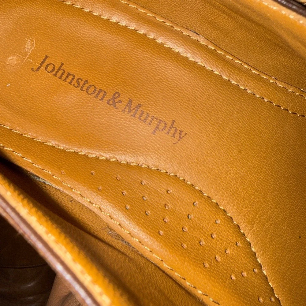 Johnston & Murphy Mens Tan Leather Double Monk Strap Brogue Shoes 11.5M